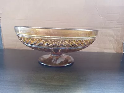 Buy Vtg Amber Glass Footed Fluted Bowl Diamond Point Rim Serving Console Bowl  • 18.02£