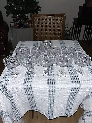 Buy Antique Set 10 ABP American Brilliant Period Cut CRYSTAL Champagne Glasses LARGE • 115.69£