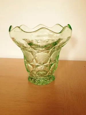 Buy Vintage Green Art Deco Glass Vase/Pressed Glass/1930/40's/Bagley/Davidson? • 15£