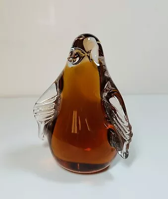 Buy Wedgwood Lovely Large Vintage  Amber Art Glass Penguin Paperweight Figurine • 15£