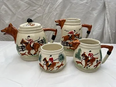 Buy Vintage Portland Pottery Fox Hunting Tea Set Teapot Milk Jug Sugar Bowl 1940s 4P • 35£