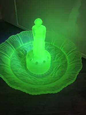 Buy Art Deco Sowerby Centrepiece Uranium Glass Rose Bowl With Lady Figurine Excell • 150£