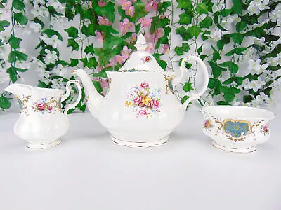 Buy Royal Albert Berkeley Bone China Teapot, Milk/Cream Jug And Sugar Bowl Tea Set • 179.99£
