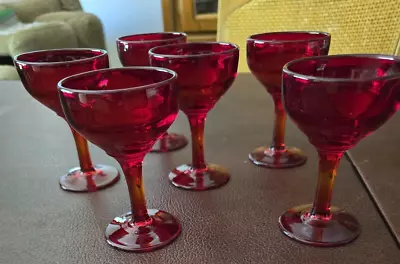 Buy Vintage Ruby Red Set Of 6 Small Goblets 4 Inch • 24.66£