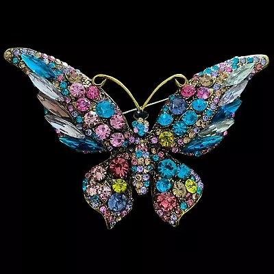 Buy Butterfly Brooch Pin Multi-Color Rhinestones Goldtone Base • 18.97£