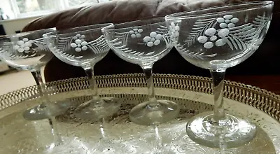 Buy 1 PAIR Champagne Coupes ART DECO Hand Cut Engraved Fern Floral 4 2/8 H 145ml • 27.75£