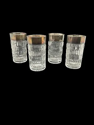 Buy Mid Century Sterling Silver Band Rim Pressed Cut Glass High Ball Tumblers • 24.01£