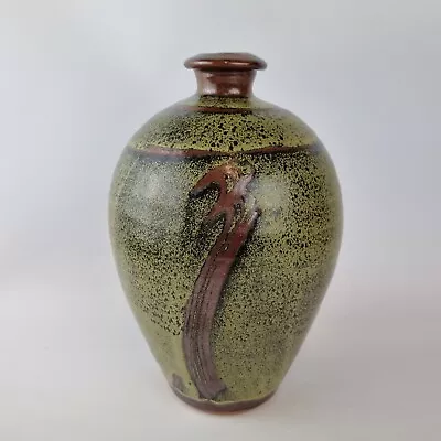 Buy David Frith Studio Pottery Vase With Green & Brown Glaze 28cm High • 195£