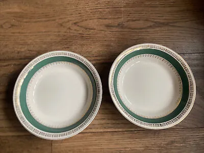 Buy 2 Vintage Crown Ducal Winchester Green & Gold Cereal Soup Bowls -19cm -more List • 3.49£