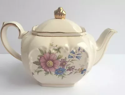 Buy Vintage Shabby Chic  Sadler Small Ceramic Cube Shaped Teapot Floral Flowers Gilt • 9.99£