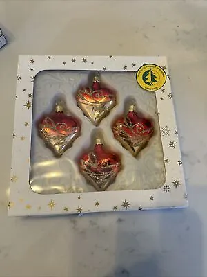 Buy Traditional Product Of Bohemia Glass Tree Decorations Set Of 4 Hearts Brand New  • 3.50£