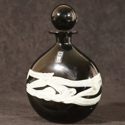 Buy Large Signed Maltese Mdina Black Glass Flask Or Decanter With Ball Stopper • 85£