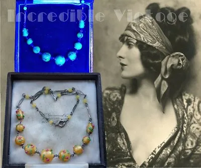 Buy Vintage Art Deco Satin URANIUM GLASS Wedding Cake Beads Necklace SIGNED CZECH • 82.95£