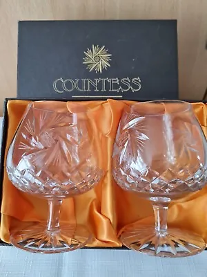 Buy Countess Handcut  Lead Crystal Brandy Glasses Boxed • 16£