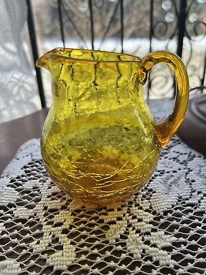 Buy Vintage Hand-Blown Gold Crackle Glass Pitcher/Creamer-Gorgeous • 22.75£