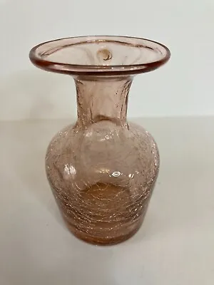 Buy Vintage Hand Blown Glass 4  Pink Orange Mini Vase Crackle Glass • 12.30£