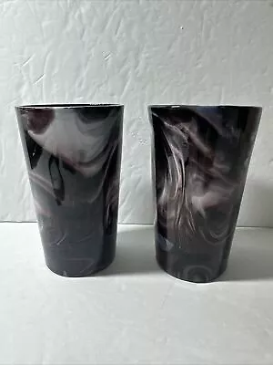 Buy Slag Drinking Glasses Purple White Swirl 8 Oz. Vintage Set Of 2 • 24.67£
