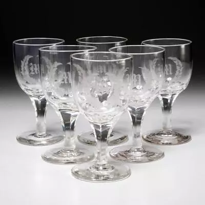 Buy Blown Glass Facet Cut Stem  M  Monogram Etched Small Wine Glasses 6pc Set 4.5  • 76.86£
