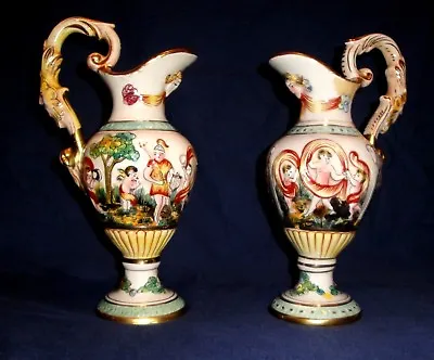 Buy Pair Of Antique Capo Di Monte Neoclassical Urns Jugs • 89.99£
