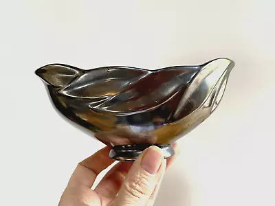 Buy Small Lustreware Black Pewter Ceramic Posy Mantle Vase Leaf Design Beswick 1893 • 8£