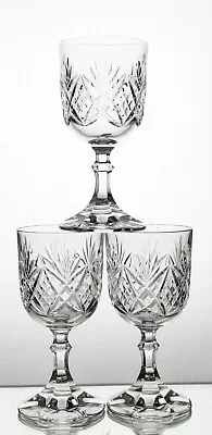 Buy Three Vintage Facet Blade Knop Stem Lead Cut Glass Wine  Water Goblets - 280ml • 12.50£