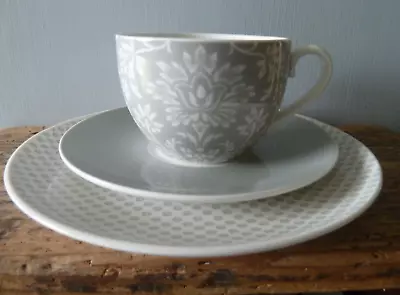 Buy LAURA ASHLEY HOME - DAMASK Design Cup, Saucer & Plate Trio - Grey & White LA9635 • 7.95£