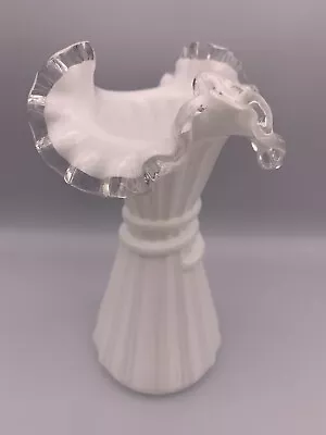 Buy Beautiful Vintage Silver Crest Milk Glass Fenton Wheat Sheaf Vase 8”Inch • 45.54£