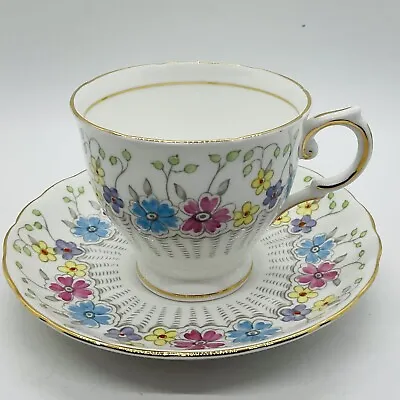 Buy Tuscan Fine English Bone China Made In England VTG Cup Saucer Flowers Gold Rims • 14.25£