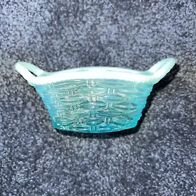 Buy Antique George Davidson Blue Vaseline Pearline Glass Basket Bowl Vase • 12.95£