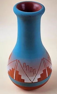 Buy Native American Art Pottery Vase Signed Sgraffito Turquoise Ombre • 31.55£