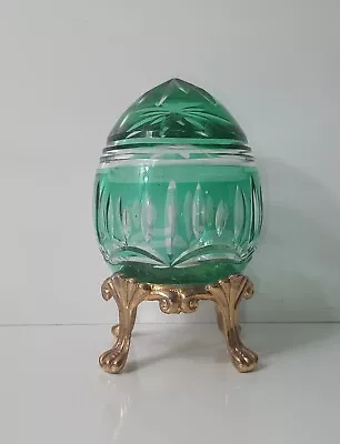 Buy Vintage Crystal Egg Emerald Green Star Art Glass Bohemian Czech  • 17.53£