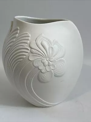 Buy VTG Art Nouveau AK Kaiser Porcelain White Bisque Embossed Floral Vase Germany • 17£
