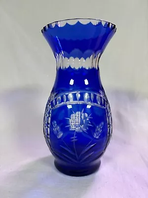 Buy Cobalt Blue Cut To Clear Crystal Vase, 6  Tall 3 1/2  Wide, Perfect Condtion • 33.63£