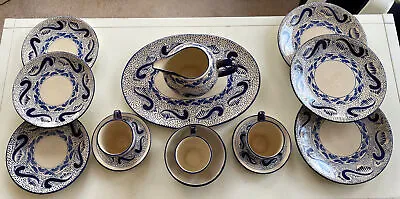 Buy Set Plate . Vintage Mexican Blue Flower . Salad , Dinners And Coffe Set • 139.27£