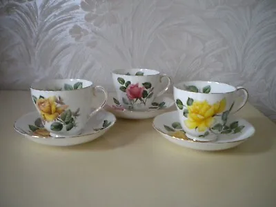 Buy 3 Adderley China Tea Cups/Saucers - Floral Patterns Minerve, Monique, Goldilocks • 5.99£