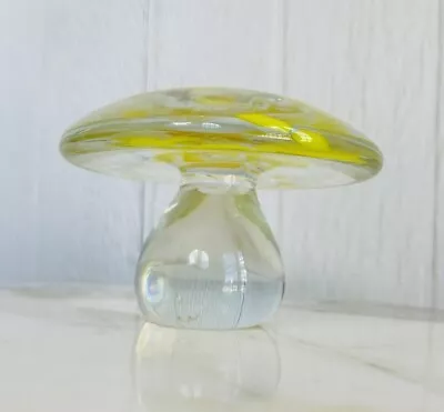 Buy Vintage Blenko Clear Glass Yellow Spots Mushroom Paperweight • 142.98£