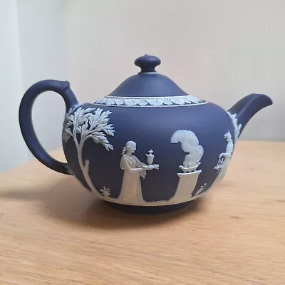 Buy Wedgewood Jasperware Ceramic Teapot 0.5L Neoclassical Blue Vintage England • 25.99£