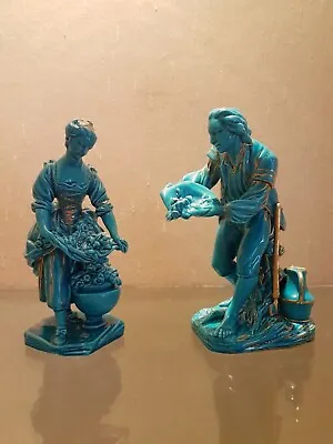 Buy Porcelain Turquoise French Antique Figurines Pair  • 175£
