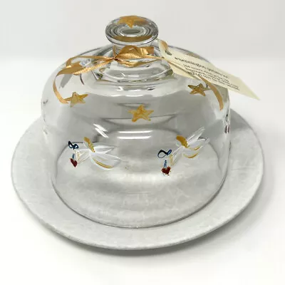 Buy VTG Stoneware Plate W Glass Cloche Angels Hearts Hand-paint Bennington Potters • 51.21£