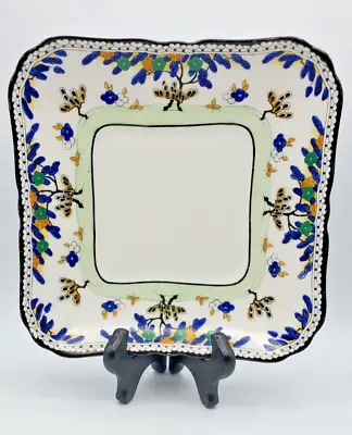 Buy Antique Royal Doulton Square Plate - Art Deco Bone China - Blue Tree Pattern • 42.75£