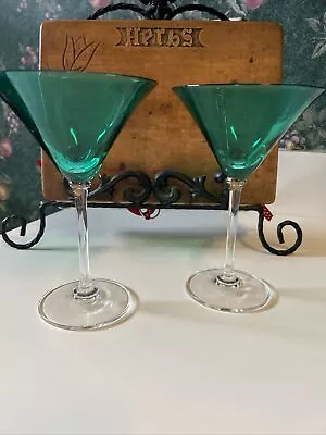 Buy Vera Wang Crystal Wedgwood Martini Glass Emeral  Green Cup Clear Stem Set Of 2 • 62.64£