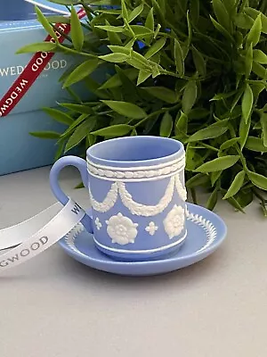 Buy Wedgwood Blue Jasperware Christmas Tree Decoration Bauble Iconic Cup & Saucer • 39.99£