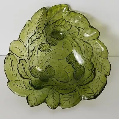 Buy Vintage Avocado Green Indiana Glass Loganberry Pattern Candy Dish Bowl 7 Inch • 17.01£