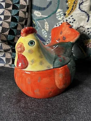 Buy Vintage Hand Painted Studio Pottery Chicken Pot With Lid Funky Pop Art OOAK • 14.99£