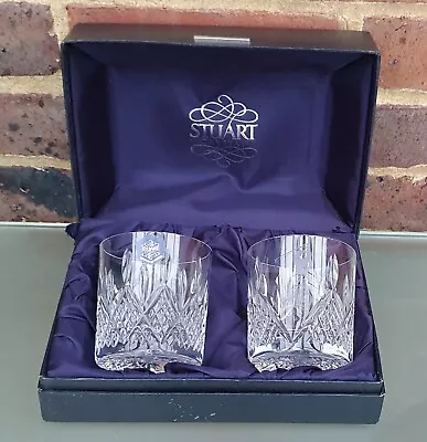 Buy Pair Vintage Stuart Crystal Golfer Etched Whisky Glass Tumblers Presentation Box • 18£