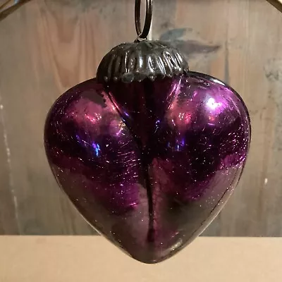 Buy Purple  Antique Mercury Crackle Glass Hanging Heart Kugel Valentines Day 1 • 12£