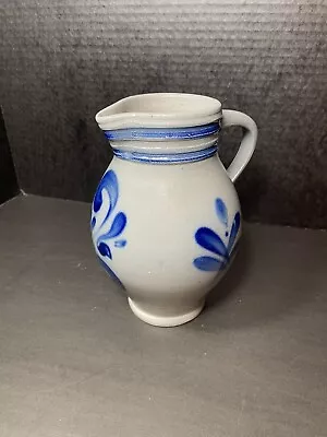 Buy Handarbeit German Pottery Salt Glazed Stoneware Cobalt Blue & Gray Pitcher 7.5” • 17.29£