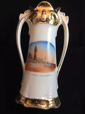 Buy Extremely Rare Clock Tower Skegness Large Twin Handled Crestware Vase 1904-1920 • 22£