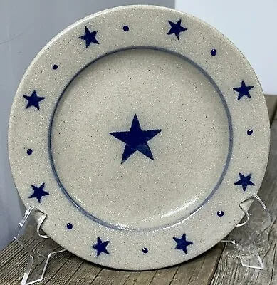 Buy Rowe Pottery Blue Gray Saltglaze Plate Patriotic Cobalt Blue Stars Signed • 15.38£