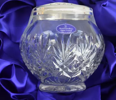 Buy Royal Doulton Finest Crystal Glass Rose Bowl Silver Rim & Mesh Nib Box Tatty • 18.99£